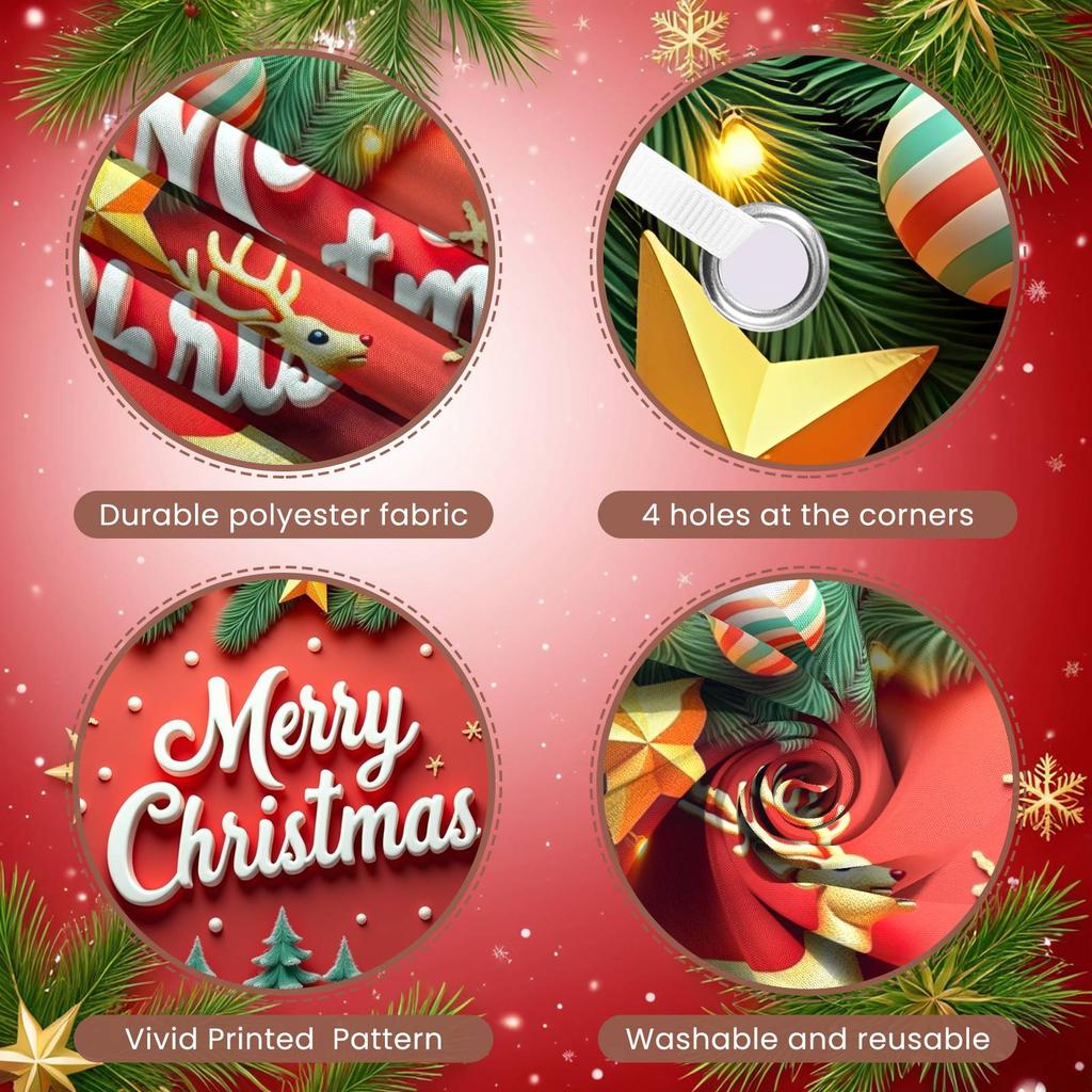 Festive Banner Pine Branch Reindeer Banner Merry Christmas Banner Golden Reindeer For Indoor Celebration Festive Event Office