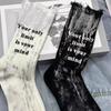 Ripped Hollow Socks Womne Letter Punk Tube Sock Unique Painted Cotton Socks  Winter