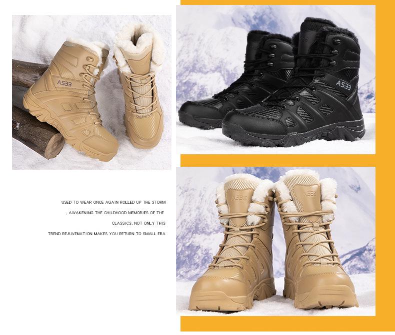 Men's Large Plus Velvet Military Hiking Snow Boots, Warm Wear-Resistant Winter Footwear, Sizes 36-47.