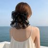 Pearl Decor Bow Hair Clip Sweet Ponytail Holder Fairy Style Sheer Organza Spring Clip  Party
