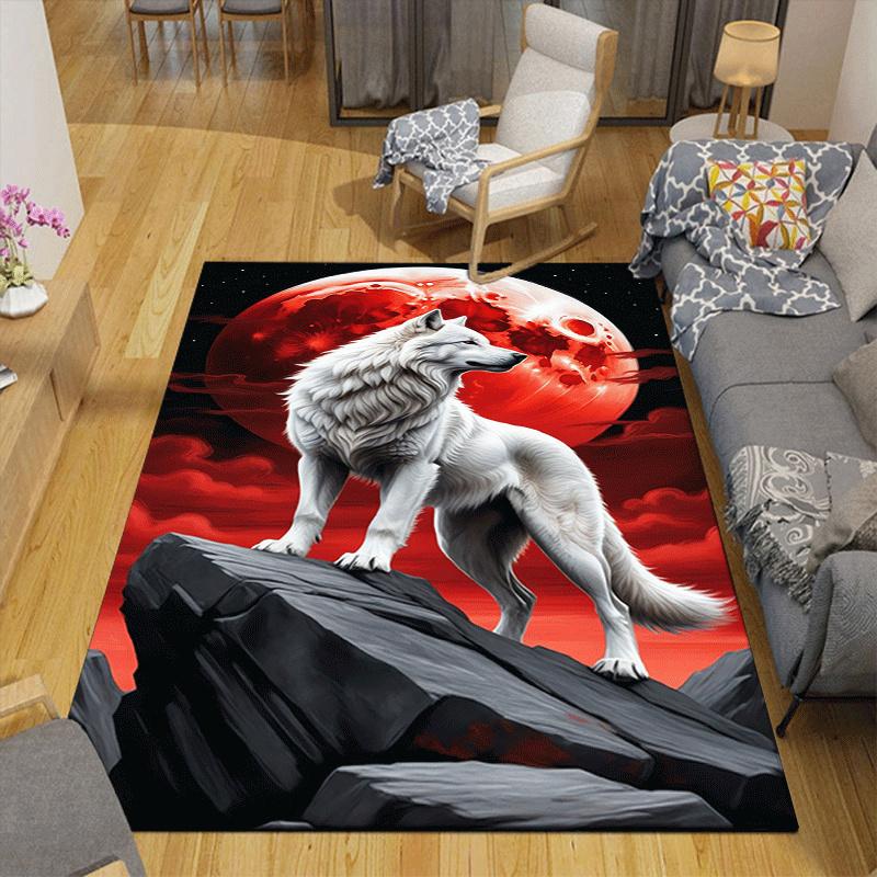 1pc White Wolf Print Design Area Rug - Soft, Anti-Slip, and Durable Gaming Room Decor for Bedroom