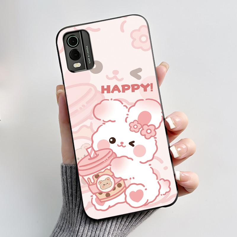 Black Case For Nokia C32 TA-1534 Beautiful Manga Cherry Blossom Street Pattern Shell For Nokia C210 Anti-scratch Soft Casing Nokia C210