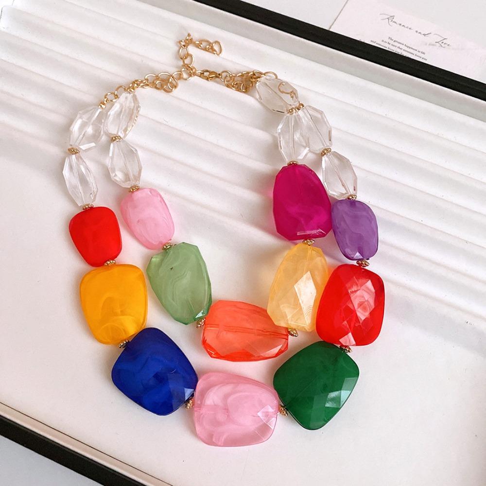

Необычное акриловое ожерелье из бусин в два ряда, преувеличенная цепочка для ключицы, ожерелье из бусин, подарок разноцветный