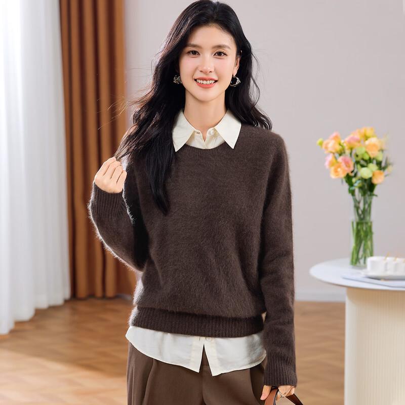 Women's Cashmere Blend Brushed Round Neck Sweater