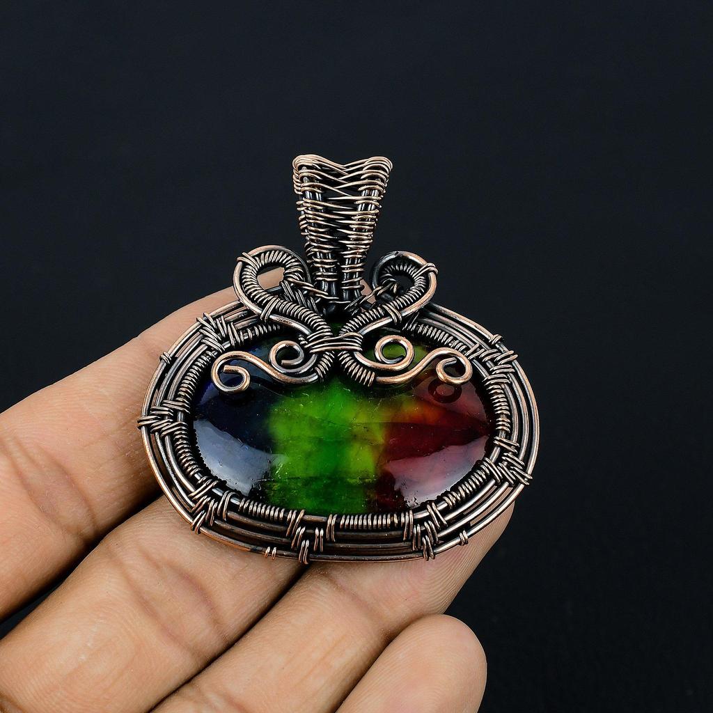 Tri Color Labradorite Pendant Gemstone Handmade Jewelry, 999 Copper Wire Wrapped Pendant, Gift For Wife Jewelry