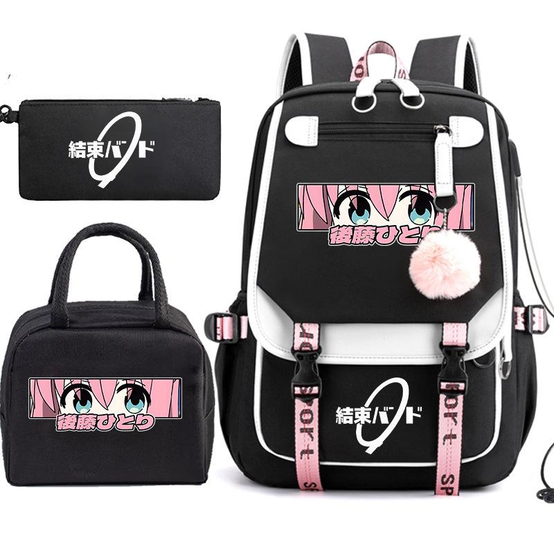 3 Piece School Backpack Set for Students Large Capacity Oxford Cloth Schoolbag with Shoulder Strap and Pencil Case