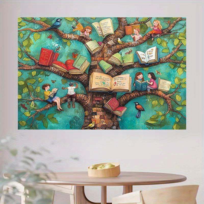 VIKAMA Book Tree Tapestry Background Decor for Library Bedroom Decorative Tapestry Wall Hanging Wall Covering Decor 74x94cm(29x37in)