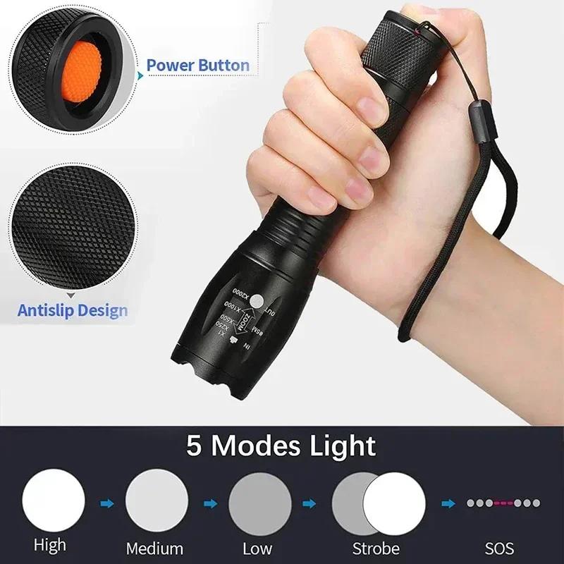 Powerful LED Torch Outdoor handheld Flashlight Portable Telescopic Zoom Camping Waterproof Tactical Flashlight Work Lamp