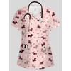 Medizinische Uniform Frau Mode V-Ausschnitt Kurzarm Krankenschwester Uniform Tasche Oberteile Niedlicher Hund Cartoon Druck Zahnarzt Krankenschwester Uniform Frau