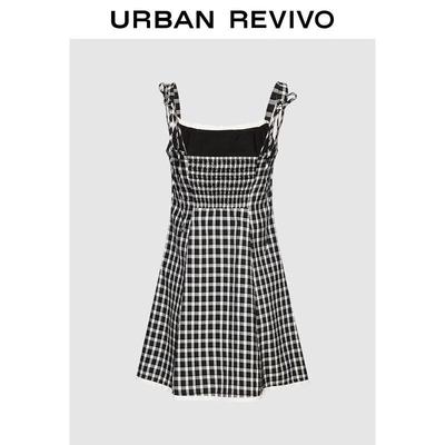 UR2026 Women's Casual Plaid Tie-Strap Mini Dress