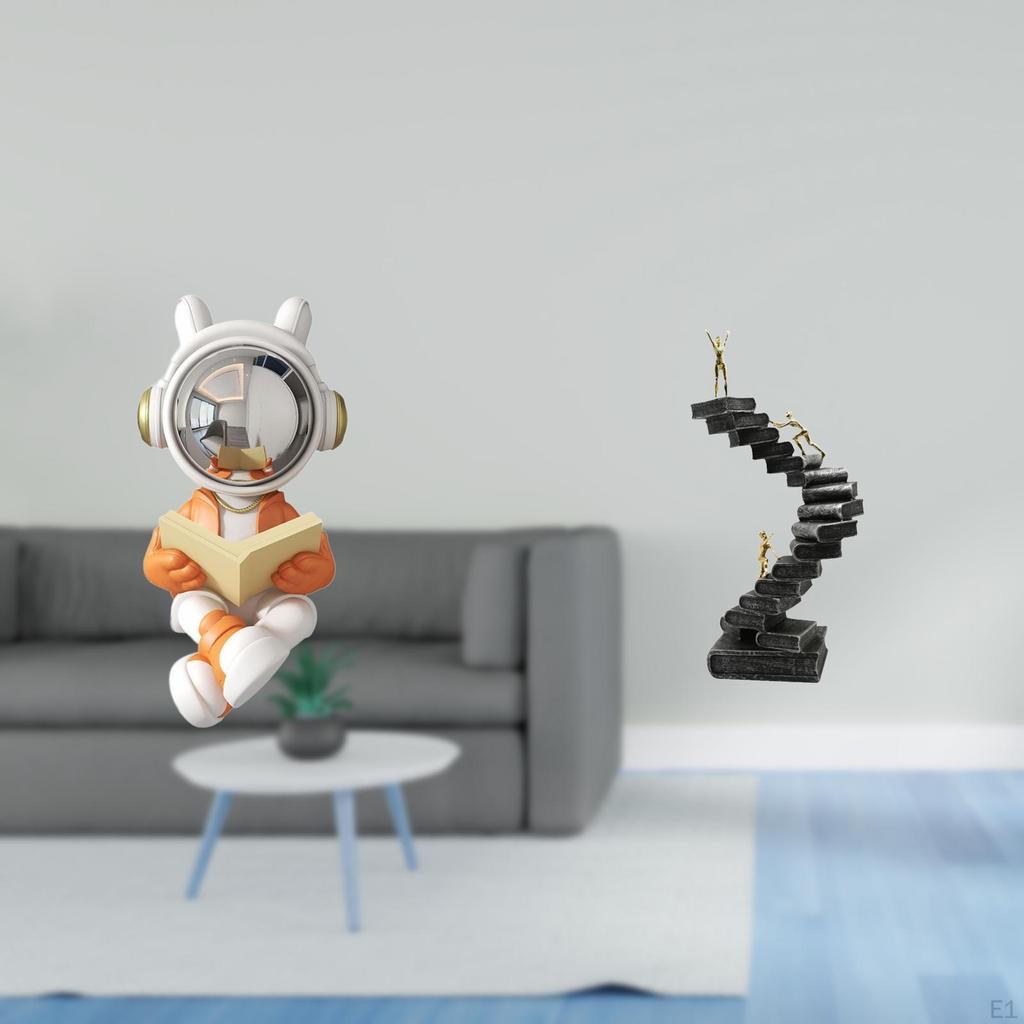 Astronaut Thinker Ladder Sculpture Resin Abstract Figure Decorative Statue Cake Topper Handicraft