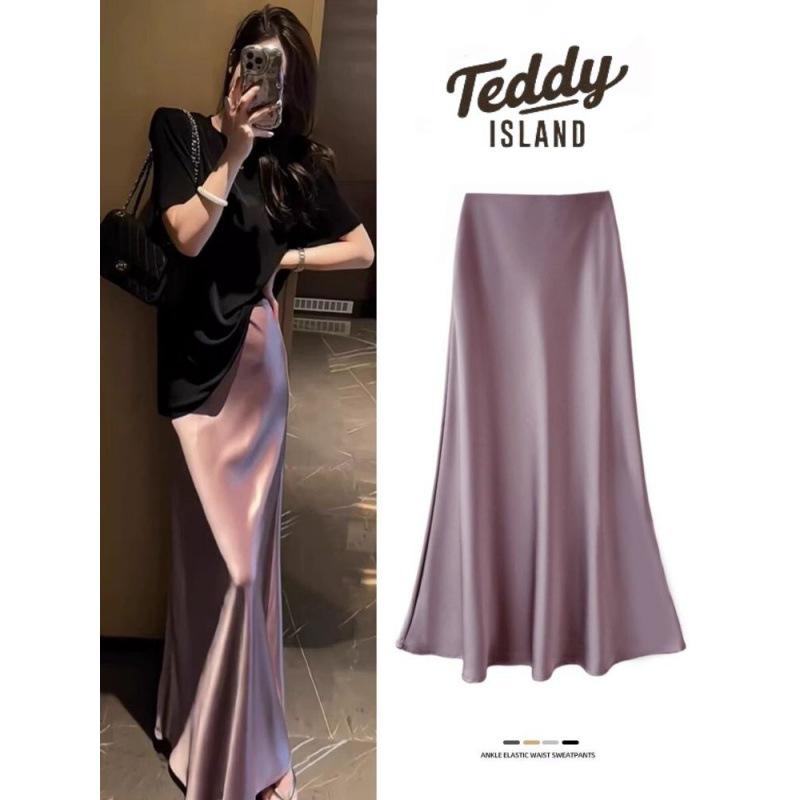 

Women s 2024 High-Waist Slimming Satin A-Line Fishtail Skirt L 53-63kg