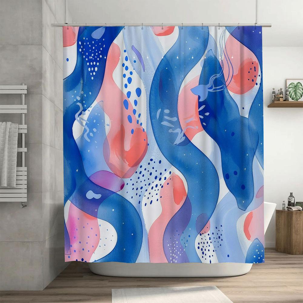 Watercolor Blue Pink Red Bathtub Shower Curtain Waterproof Decorative Bathroom Decoration