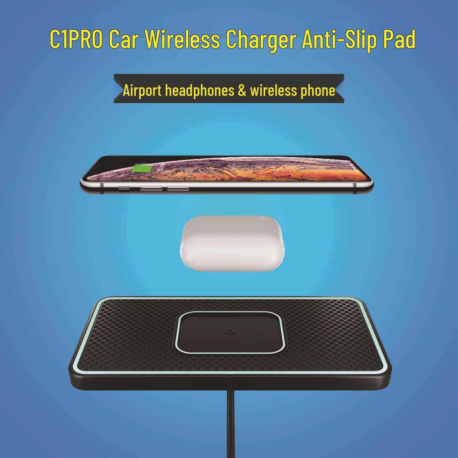 

Беспроводное автомобильное зарядное устройство 2-в-1 с противоскользящим покрытием для наушников и телефонов C1PRO Wireless Charger Anti-Slip Pad