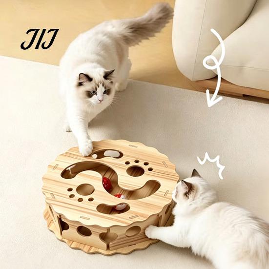 Cat Boredom Relief Interactive Toy with Rolling Balls, Durable Density Board Scratching Mental Stimulation for Cats Toy, Anxiety Wooden Maze