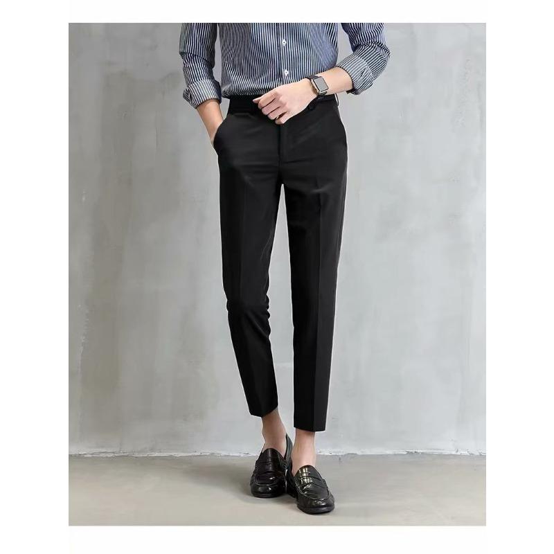 Black Trousers Men's Cropped Straight Leg Slim Fit Casual Men's Suit Pants