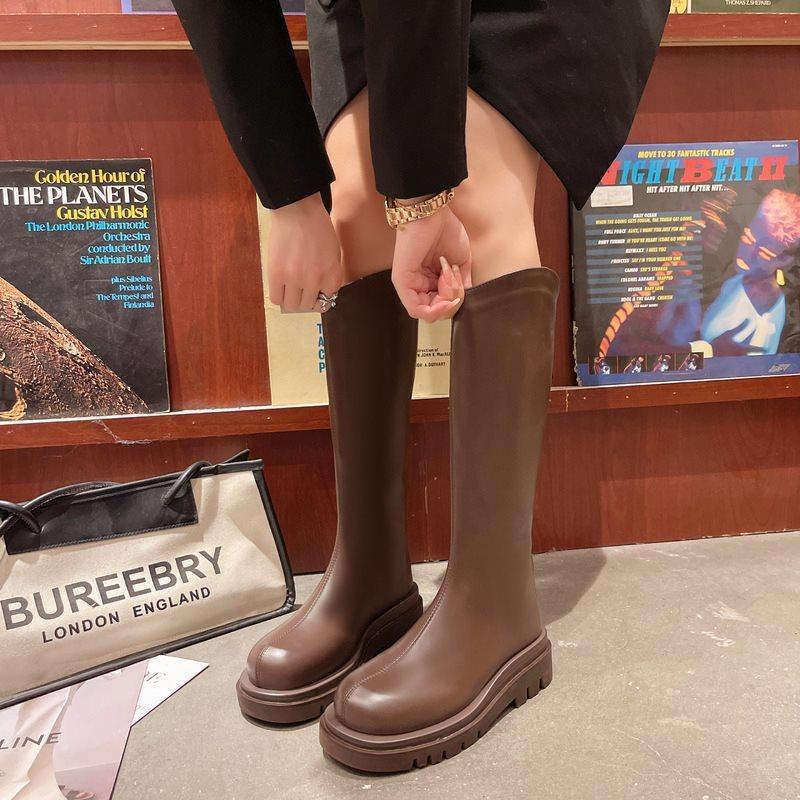 2025 long boots knight boots medium tube new autumn and winter small tall boots velvet long boots thick-soled Martin boots women
