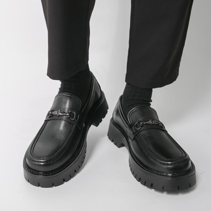Men's Thick-Soled Patent Leather Height-Increasing Loafers with Chunky Heel