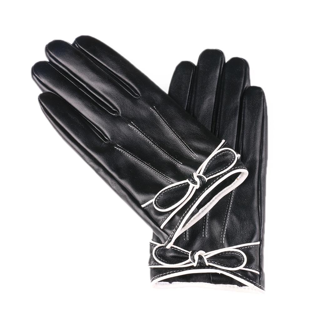 Women's Warm Leather Gloves Plus Velvet Thickened Cold Proof Outdoor Cycling Fashion Butterfly Festival Touch Screen Autumn and Winter Gloves