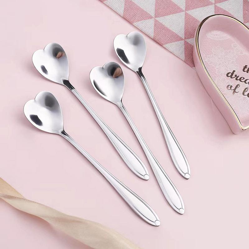 10-Piece Polished Stainless Steel Heart-Shaped Coffee Spoon Set - Durable Stirring Utensils For Home, Kitchen, And Dining Room