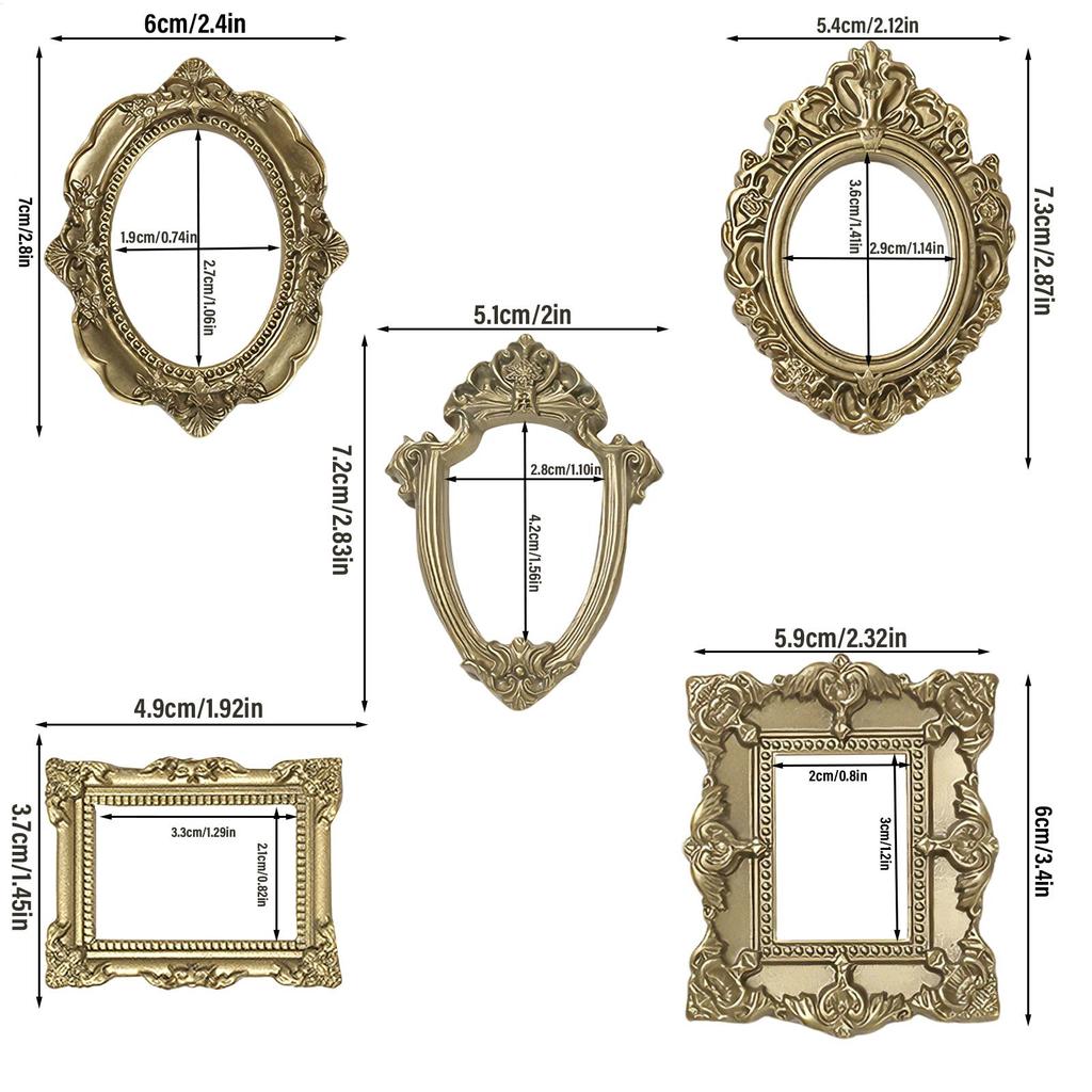 5pcs Resin Photo Frames Mini gold small photo frame shooting props DIY Craft Home Decor Wall Tabletop Picture Frame For Jewelry