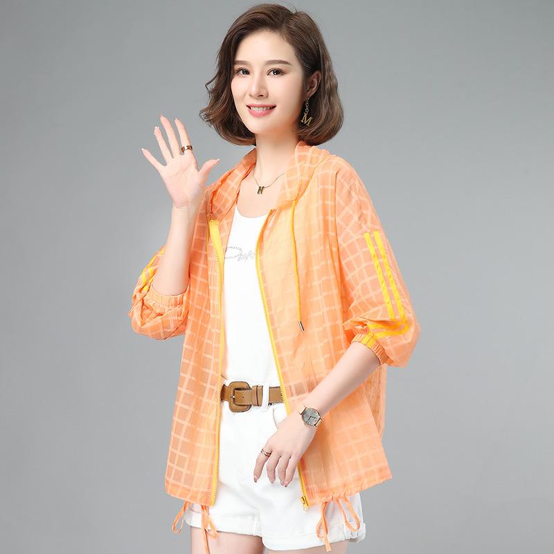 

Женская куртка большого размера с капюшоном, легкая, для защиты от солнца - Лето 2025 M оранжевый