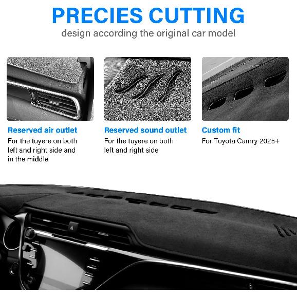 Dash Cover For Toyota Camry 2025 2026 Dashboard Cover Mat Sunshade No Glare UV Rays Protector Nonslip Pad Accessories (Black)