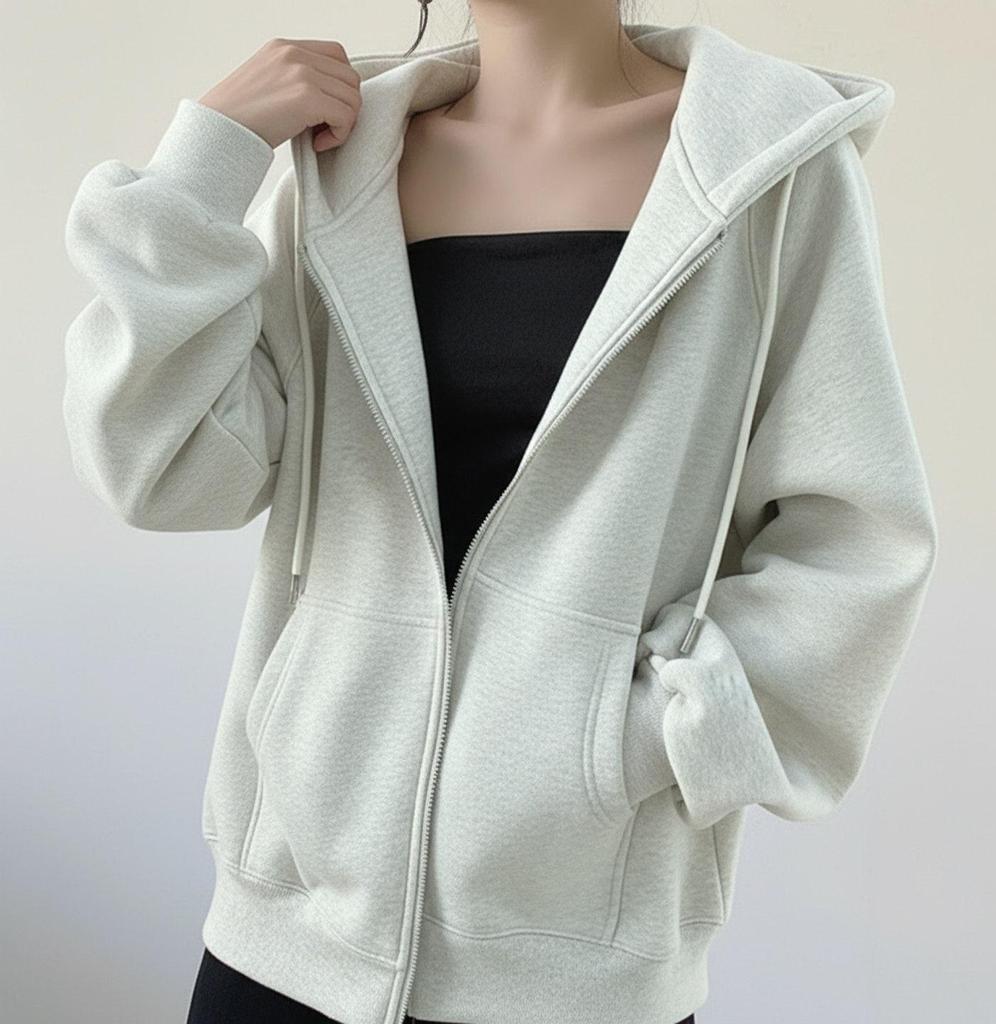 Women's Dark Blue Zipper Sweatshirt Jacket - New Korean Style for Spring & Autumn 2026