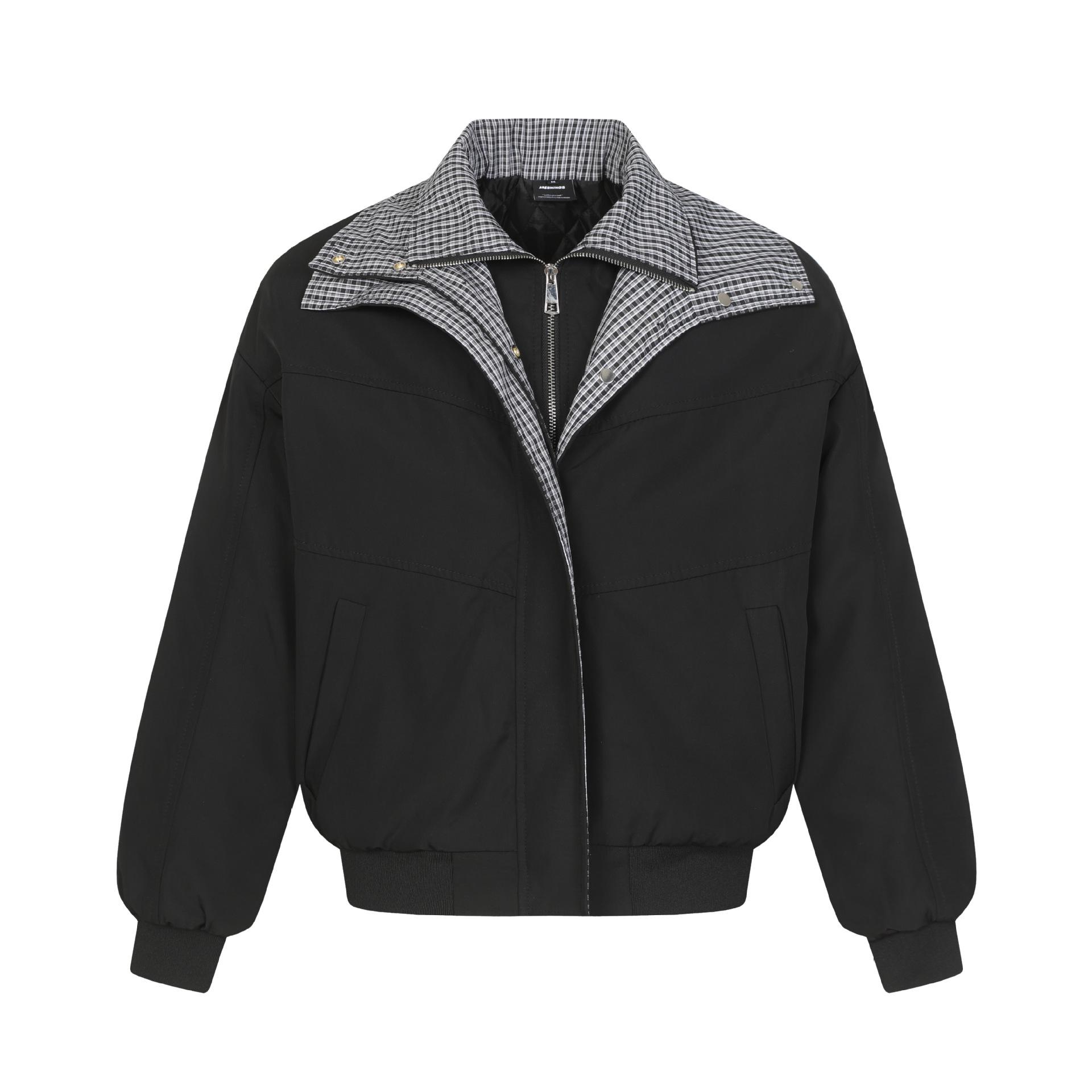 

ARES Men s Retro Winter Patchwork Cotton Jacket with Double Layer Lapel Collar Large
