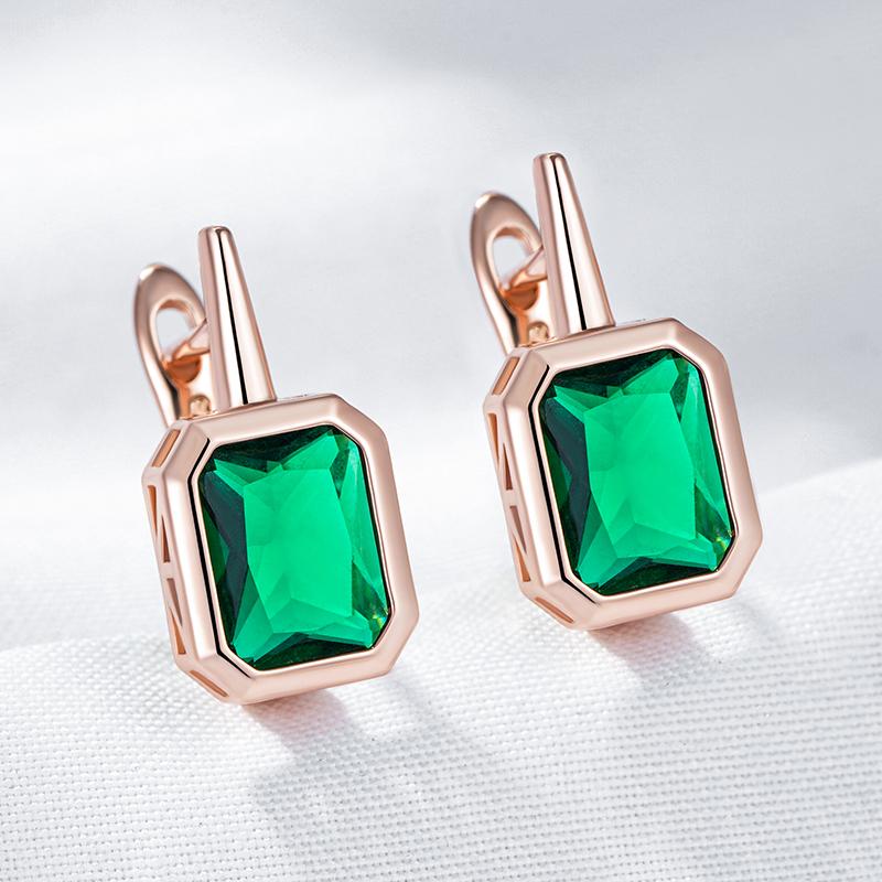 Shiny Green Natural Zircon Drop Earrings For Women Fashion Rose Gold Color High Quality Daily Fine Vintage Jewelry