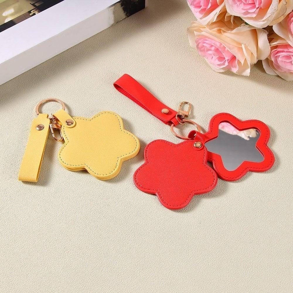 Rotate Small Mirror Stars Shape Makeup Mirror PU Leather Colorul Star Keychain  Graduation Gift