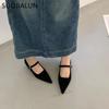 Fashion SUOJIALUN 2024 Autumn Women Flat Shoes Fashion Pointed Toe Ladies Elegant Mary Jane Shoes Soft Flat Heel Outdoor Drees Ballerina