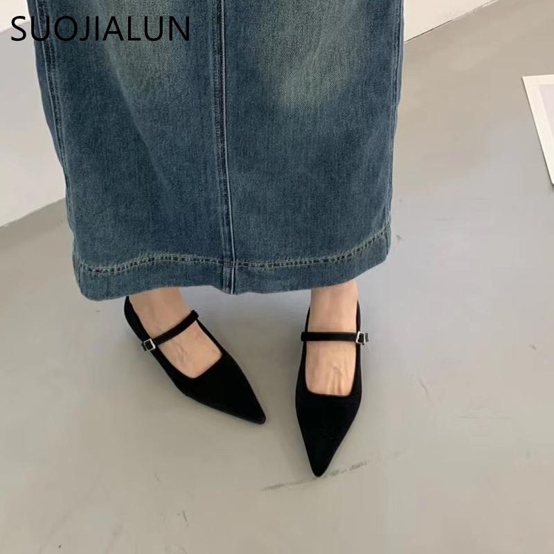 Fashion SUOJIALUN 2024 Autumn Women Flat Shoes Fashion Pointed Toe Ladies Elegant Mary Jane Shoes Soft Flat Heel Outdoor Drees Ballerina