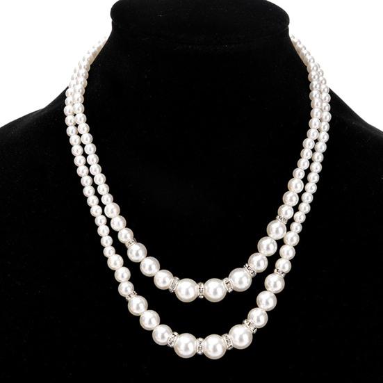 White Faux Pearl Necklace Ladies 2 Strands Beads Choker Elegant Layered Necklace Jewelry for Dating Weddings Parties