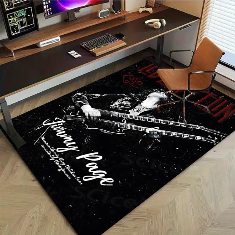 1pc Led Zeppelin Jimmy Page Home Office, Durable Polyester Floor Mat with Easy, Office Decor, Urban Style, Nonslip Backing, Highquality Fabric