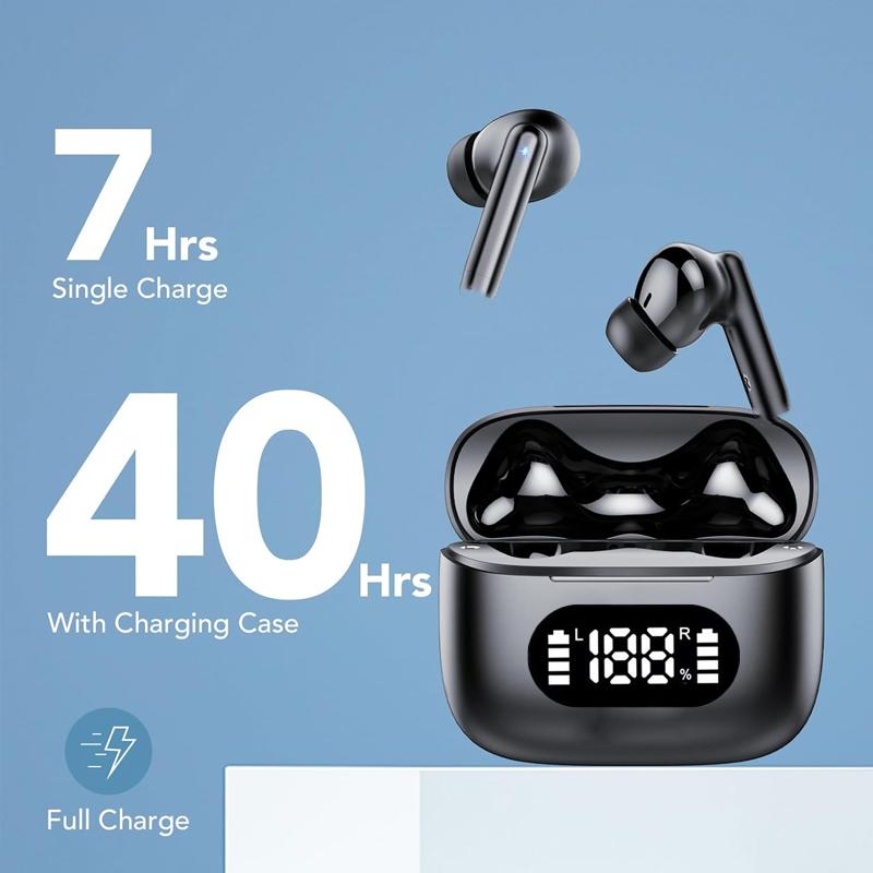 Wireless Earphone 40dB Noise Cancelling Bluetooth 5.3 Headphone 6 Mic ENC with LED Display HD Call TWS Earbuds Transparency Mode