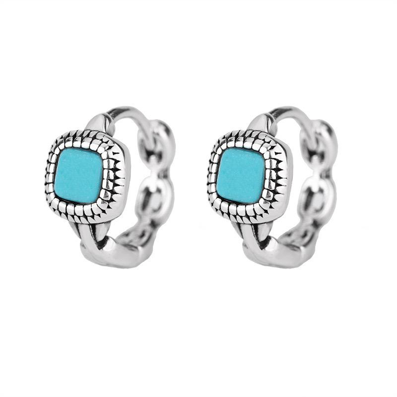 Xiaomi 925 Sterling Silver Vintage Square Earrings For Women Trendy Green Stone Earring Jewelry Prevent Allergy Party Accessories Gift