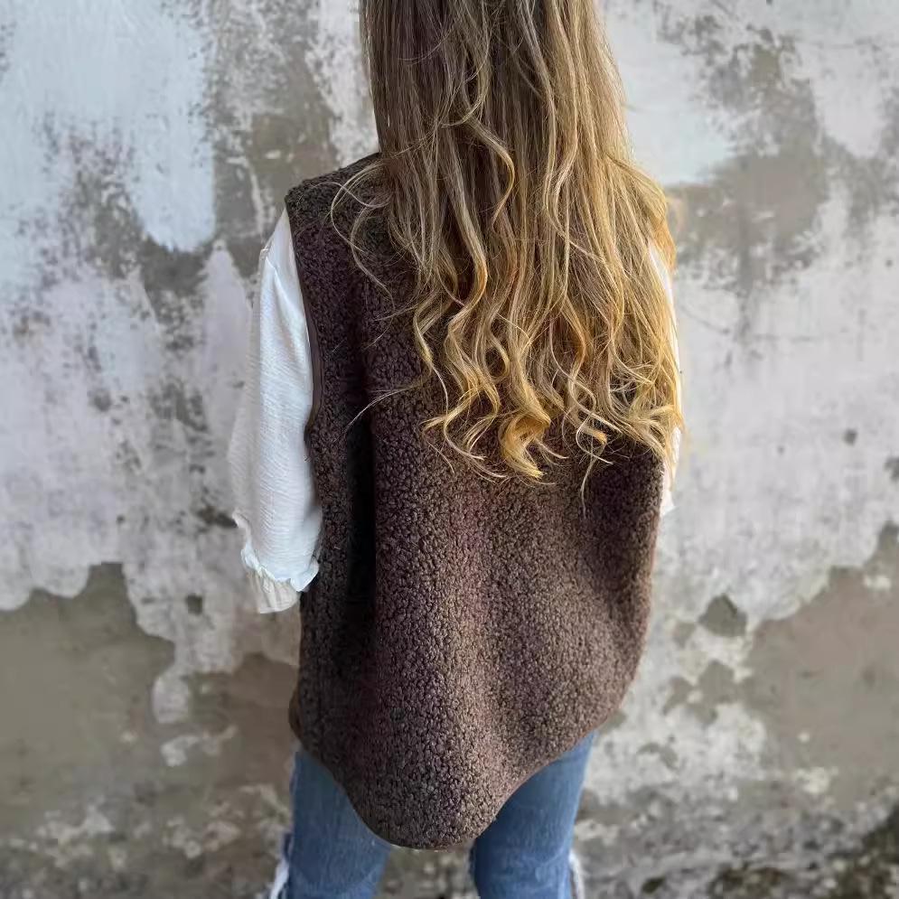 Damen Herbst Winter Lammwolle und Leder Einteilige Pelzweste