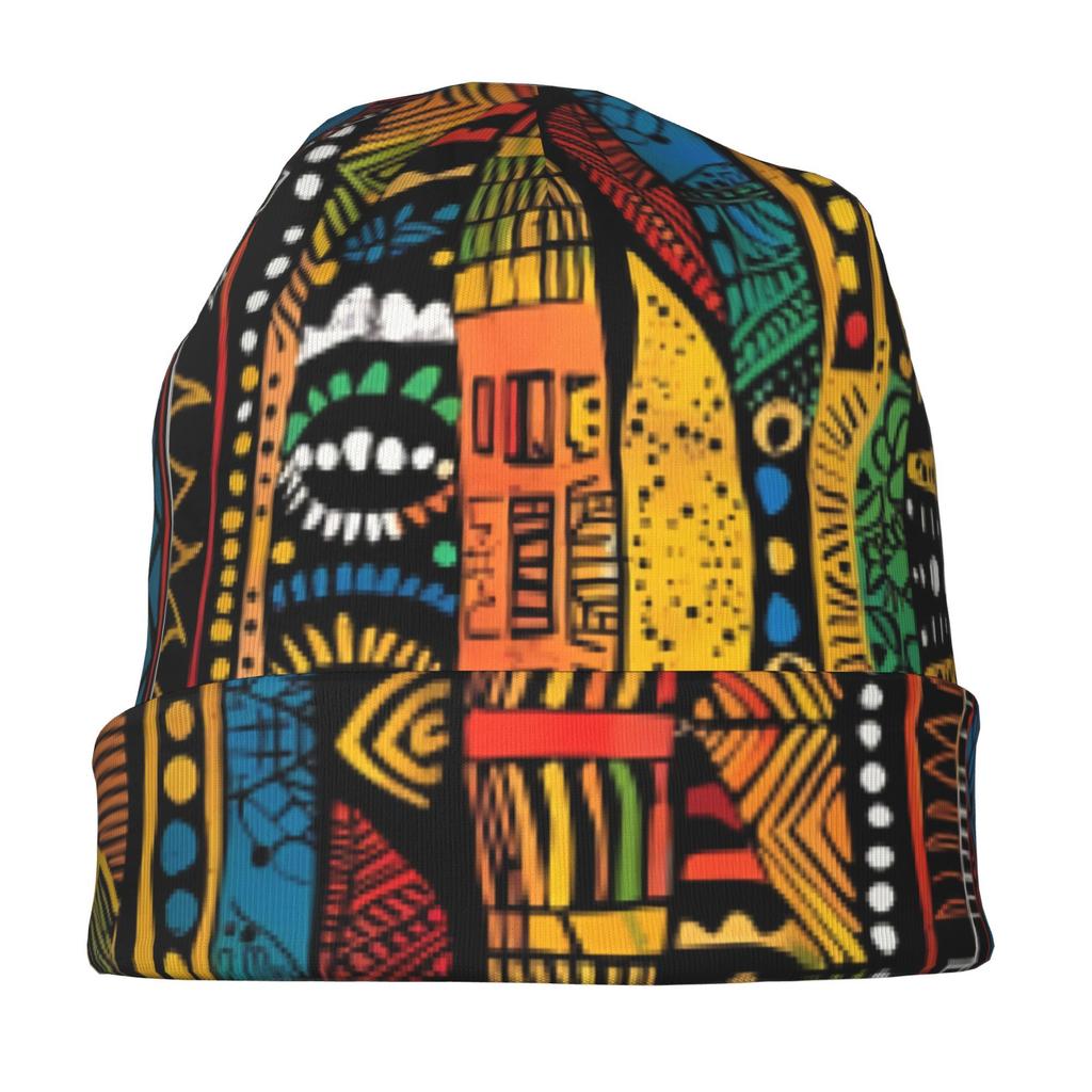 ZLIENSZUS African Art Beanie Hat for Adults - Urban Style with African Patterns, Layered Hairstyle Accessory Suitable for Coffee, Creative Spaces & La