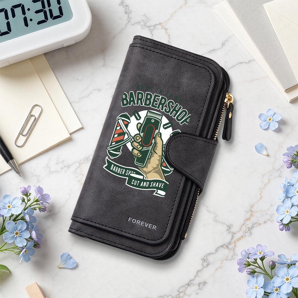 Barbershop Printed PU Wallet Large Capacity Portable Long Purse for Cards Cash Storage