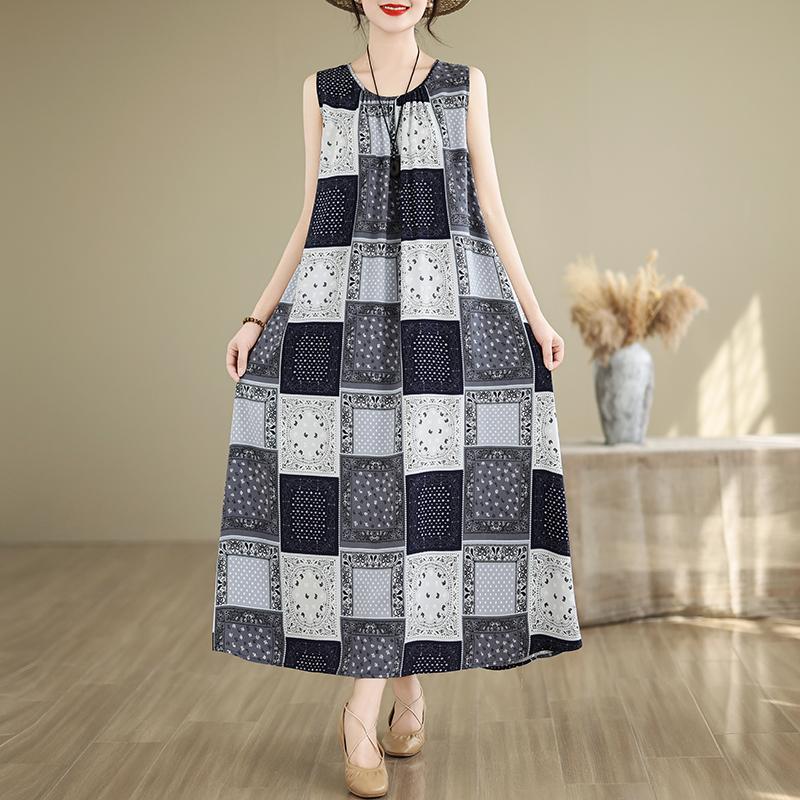 Elegant Women's Summer Dress Loose Sleeveless Plus Size Casual Long Dresses Vintage Clothes