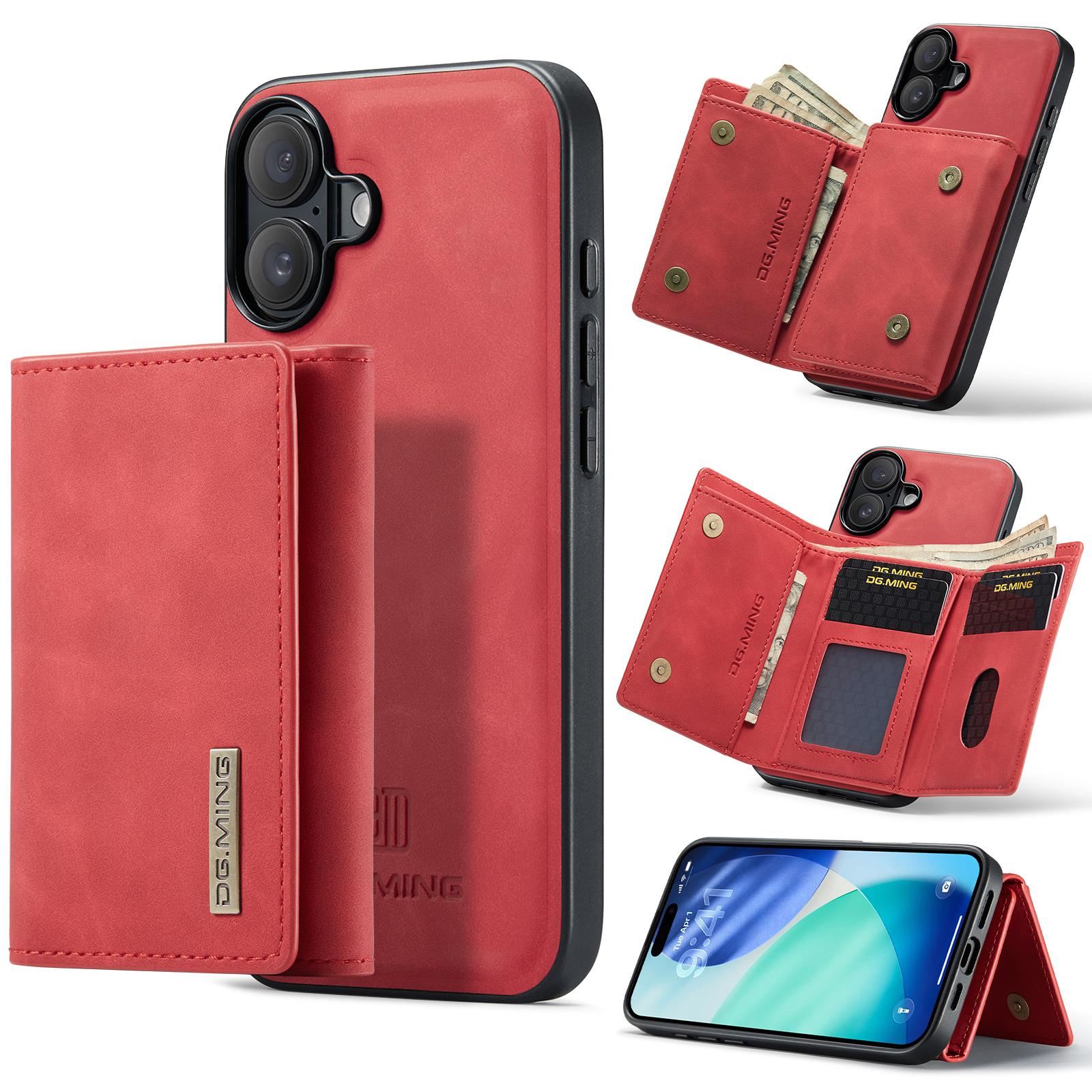 

DG.MING M1 Series for iPhone 17 Case Kickstand PU Phone Cover with Detachable Wallet