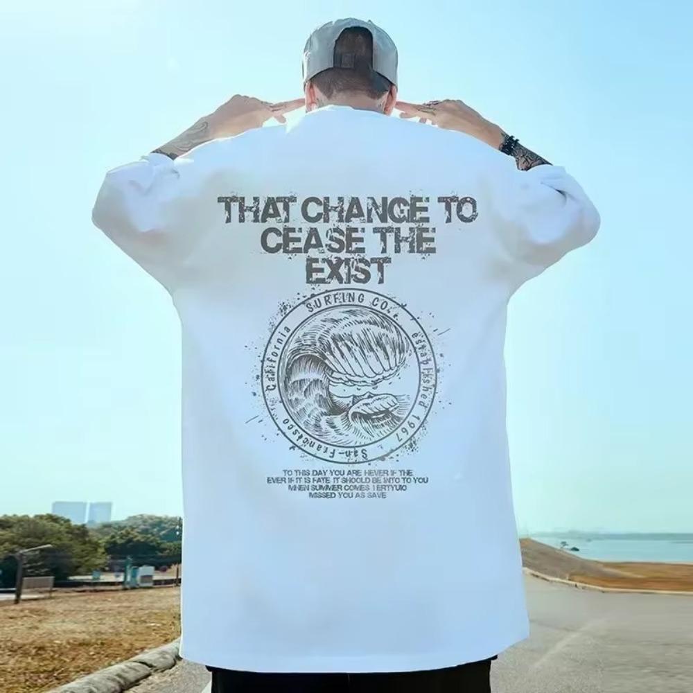 2023 T-shirt Summer New Fashion Men's English Letter Printing Pattern Casual Loose Street Fitness High Quality Cotton Top