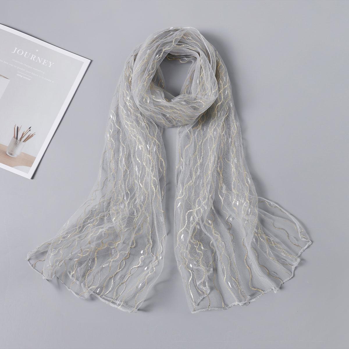 Écharpe Longue en Fil Brillant Mode Femme Châle en Dentelle Sertie de Diamants Bandana d'Été Respirant Pour Femme Hijab Musulman Élégant gray