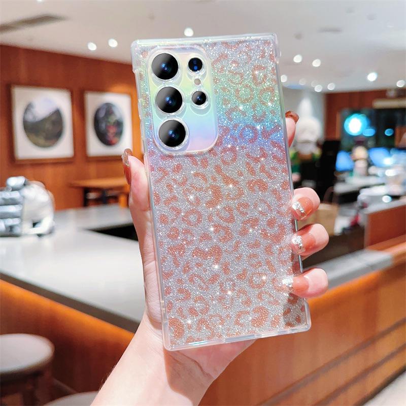 Iridescent Blue Leopard Glitter Samsung S22/S23/A15/A55 Full Coverage Phone Case