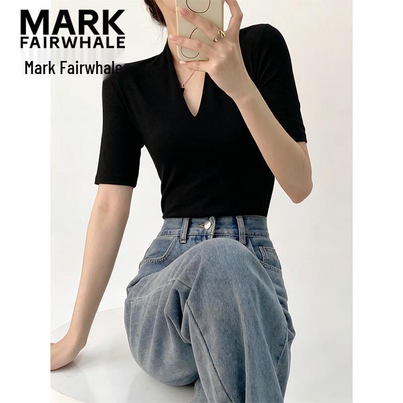 Mark Fairwhale Women's V-Neck Slim Fit Five-Quarter Sleeve Top