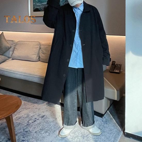 Herren Windjacke Mantel Revers Langarm Knopfleiste Trenchcoat mit Taschen Einfarbig Lockere Passform Mittellange Oberbekleidung