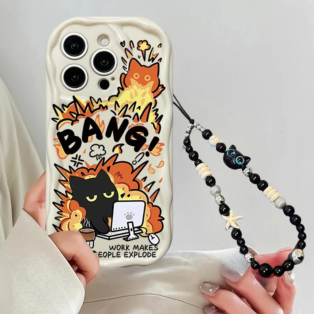 Cute Black Cat Lanyard Phone Case For Motorola Moto Edge 50 Fusion Pro Ultra G84 G14 G75 G35 G05 G15 G22 G30 G24 G54 G34 E13 E22