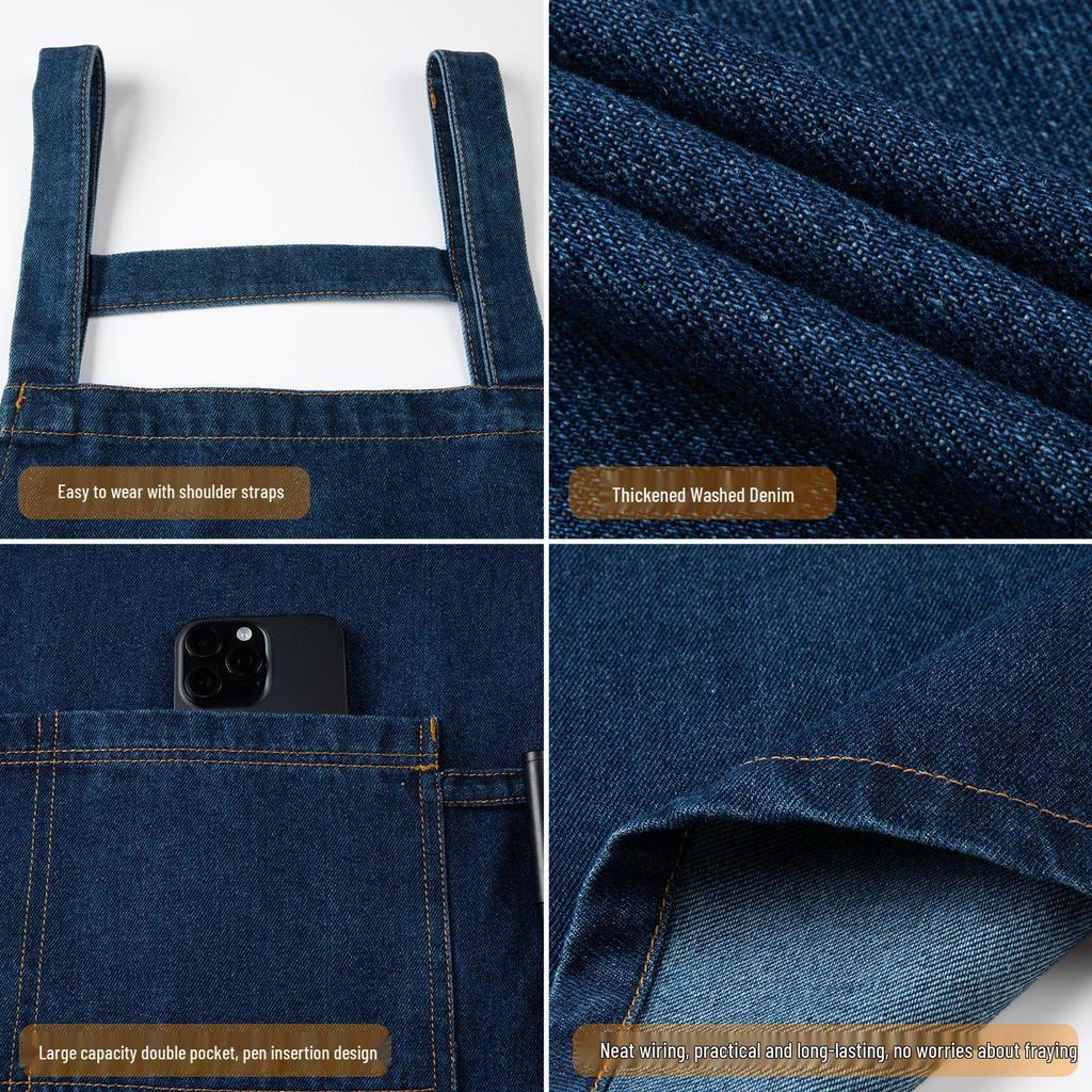 Custom Logo Denim Apron for Restaurant, Nail Art, Baking, Coffee Shops, and Barbershops