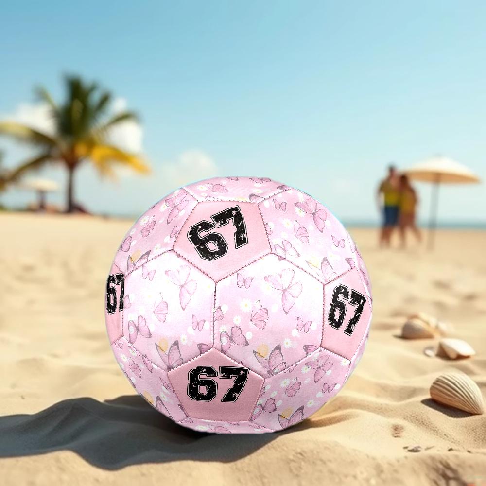 1PC Pink Butterflies Daisies Vintage Number Soccer Ball Size 5 Football Machine Sewn Indoor/Outdoor Universal Football Gift W54